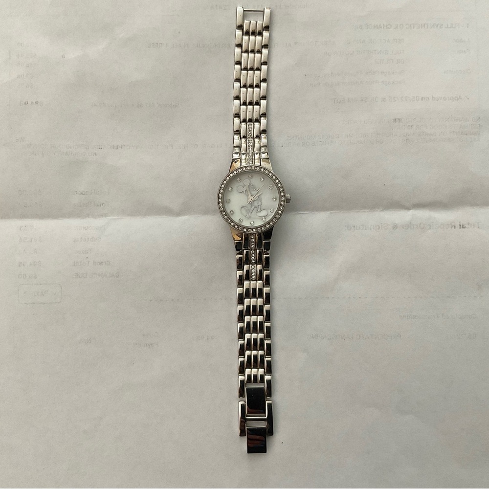 Mickey Mouse Silver Watch with Crystal Accents
